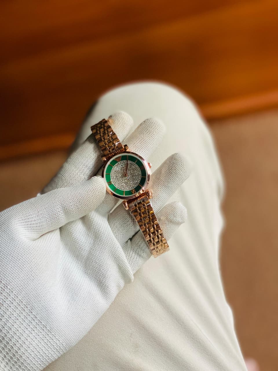 Emporio Armani Watch Women Gold With Green/White Dial