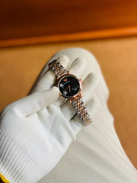 Emporio Armani Watch Women Gold With Black Designed Dial