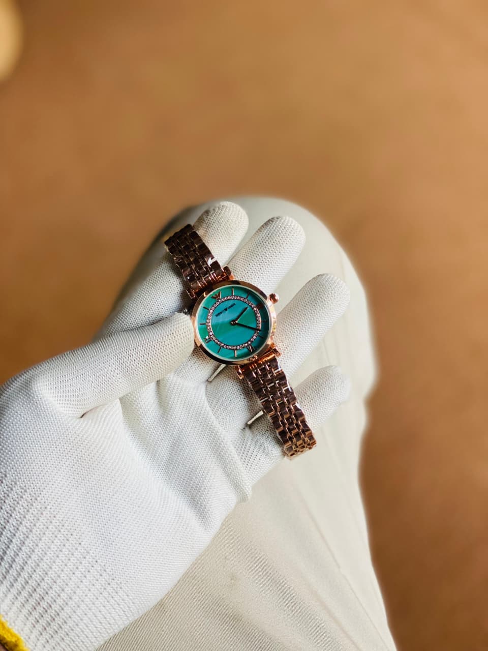 Emporio Armani Watch Women Gold With Green Designed Dial