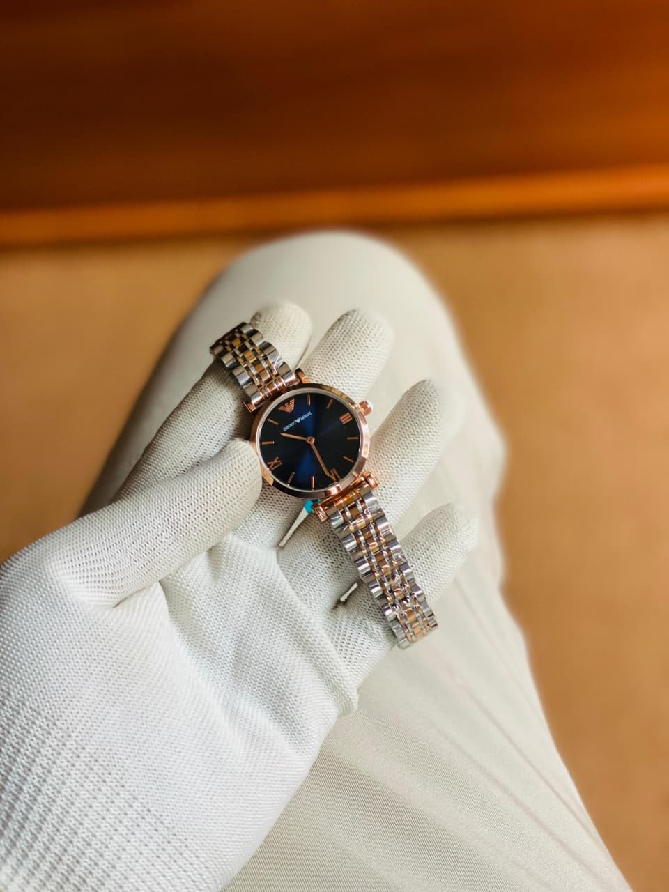 Emporio Armani Watch Women Gold With Dark Blue Dial